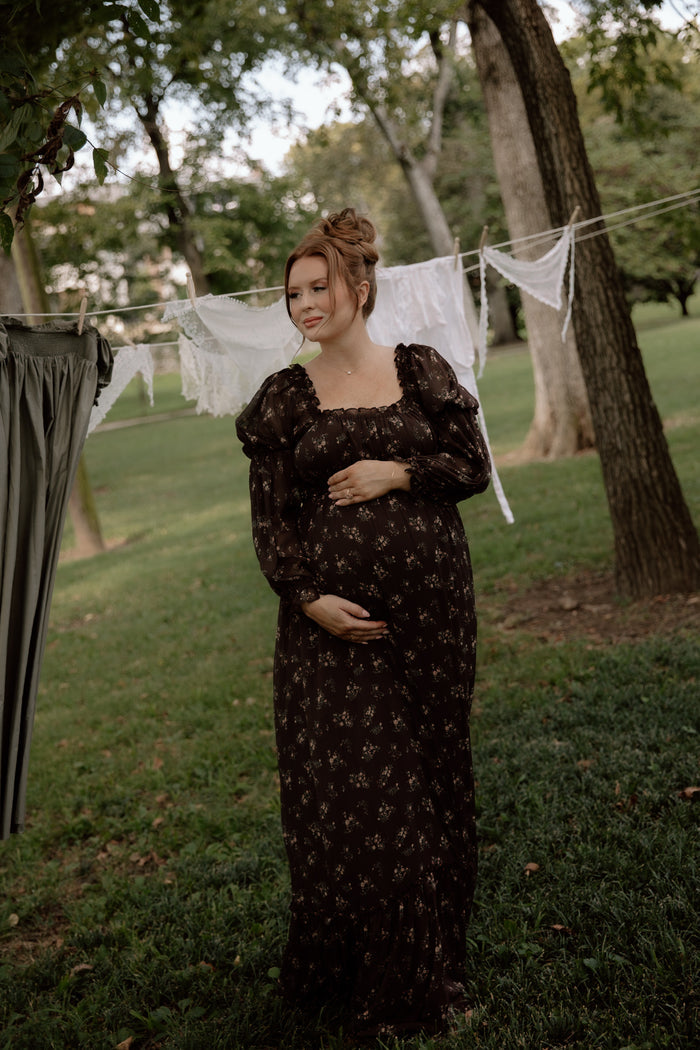 Eloise Maxi Dress in Coffee Floral - Bump Friendly & Size Inclusive *9/9 PRE-ORDER*
