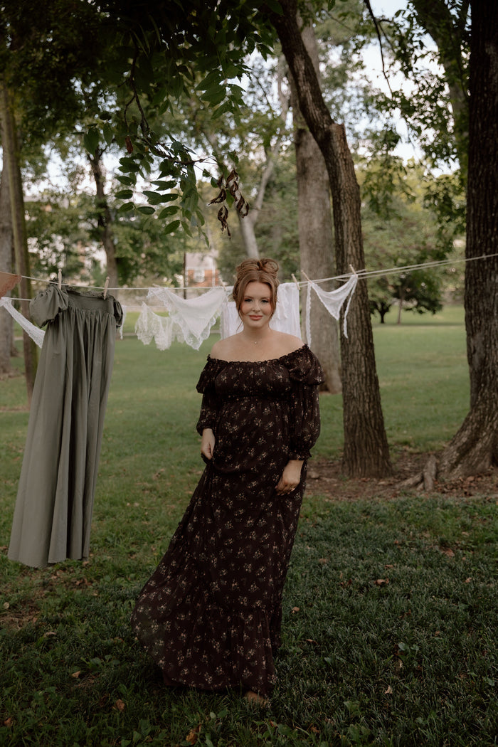 Eloise Maxi Dress in Coffee Floral - Bump Friendly & Size Inclusive *9/9 PRE-ORDER*