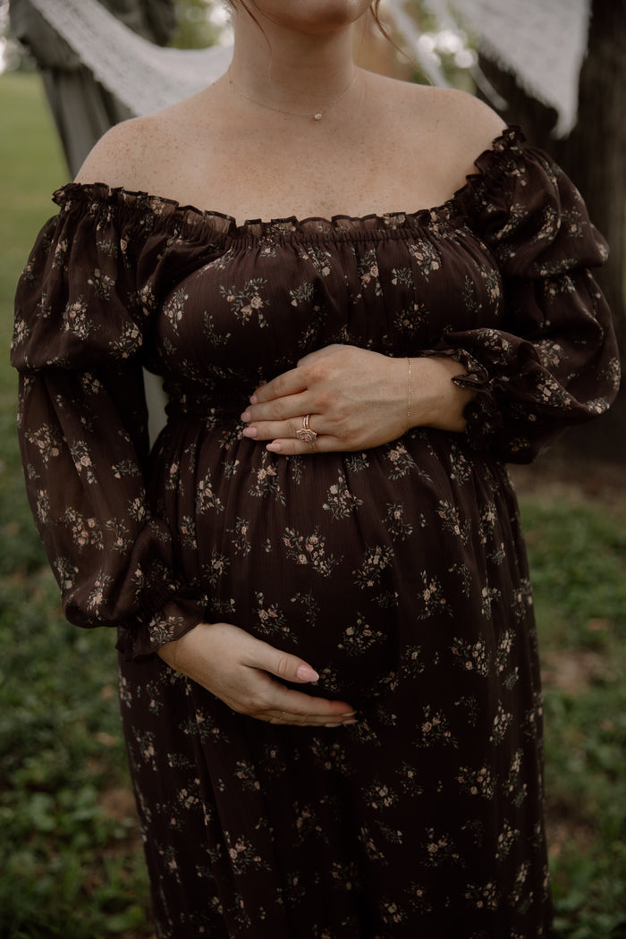 Eloise Maxi Dress in Coffee Floral - Bump Friendly & Size Inclusive *9/9 PRE-ORDER*