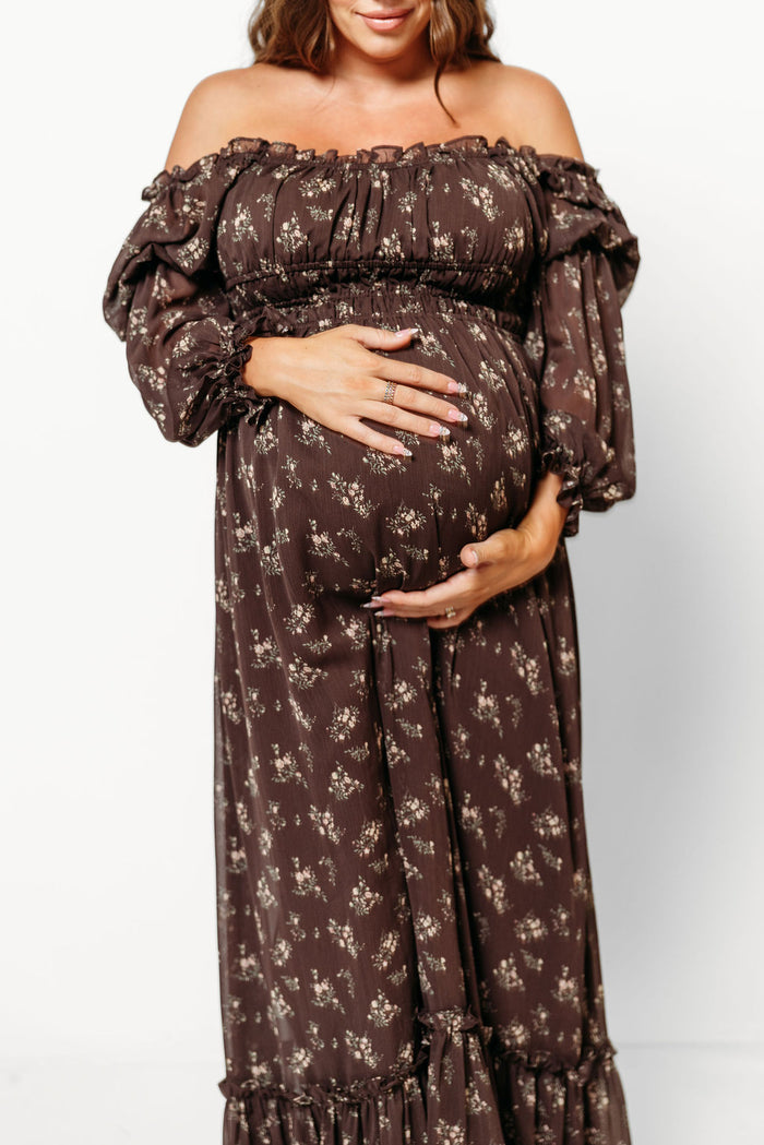 Eloise Maxi Dress in Coffee Floral - Bump Friendly & Size Inclusive *9/9 PRE-ORDER*
