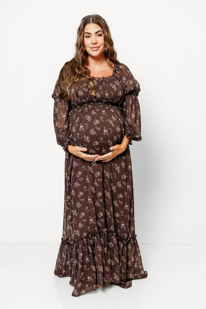 Eloise Maxi Dress in Coffee Floral - Bump Friendly & Size Inclusive *9/9 PRE-ORDER*