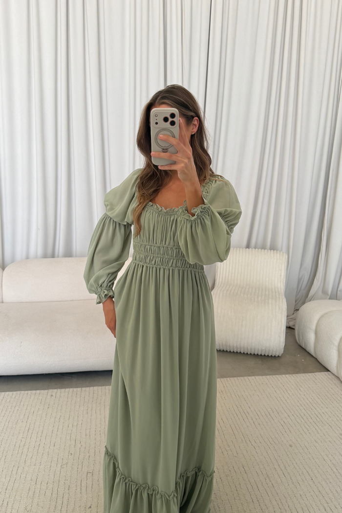 Eloise Maxi Dress in Dusty Sage - Bump Friendly  *9/9 PRE-ORDER*