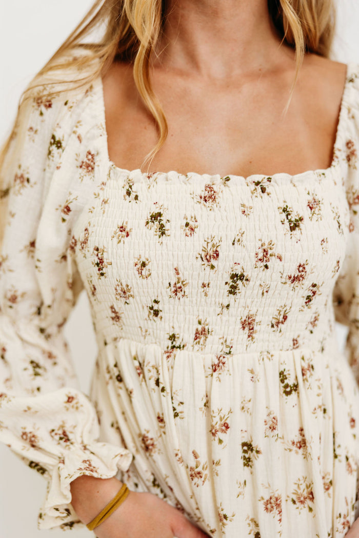 Emerson Floral Maxi Dress with Long Sleeves in Ivory