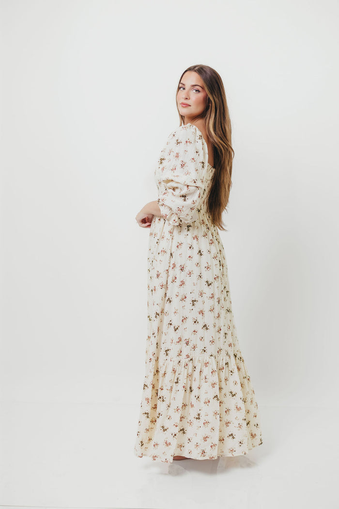 Emerson Floral Maxi Dress with Long Sleeves in Ivory