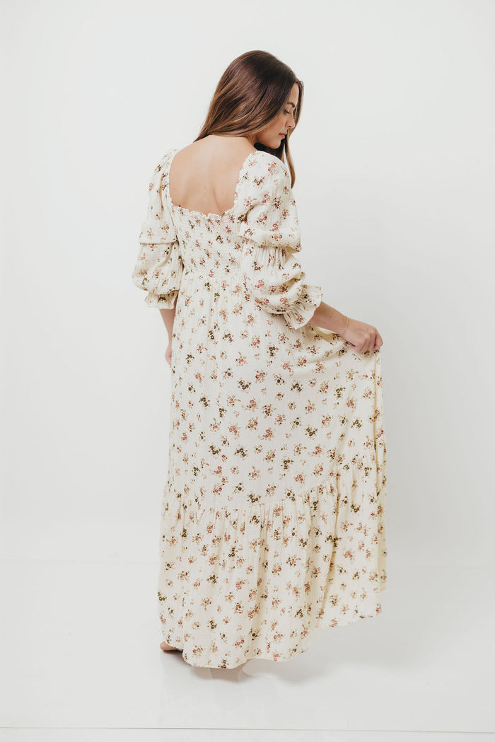 Emerson Floral Maxi Dress with Long Sleeves in Ivory