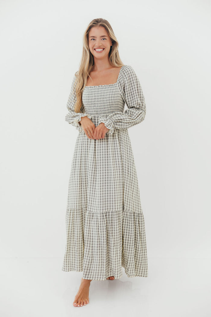 Emerson Gingham Maxi Dress in Gray