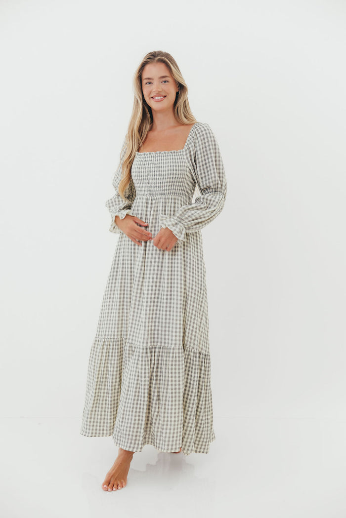 Emerson Gingham Maxi Dress in Gray