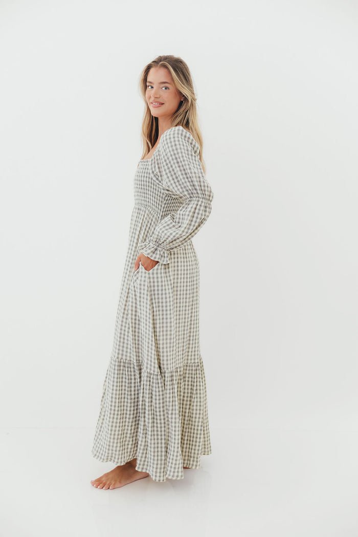 Emerson Gingham Maxi Dress in Gray