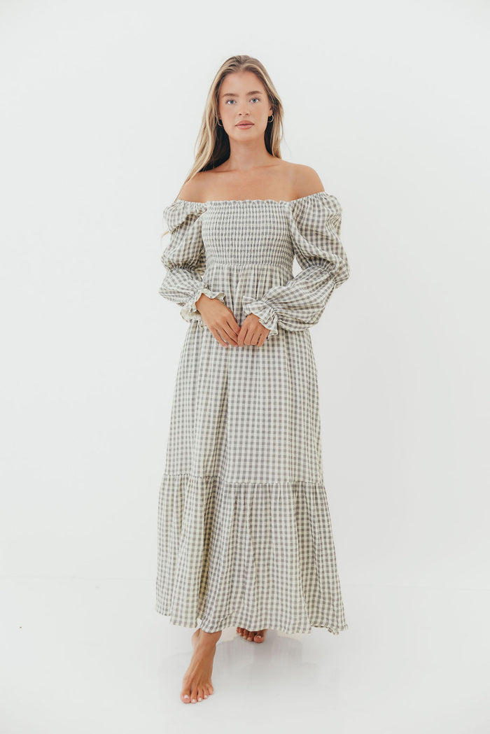 Emerson Gingham Maxi Dress in Gray