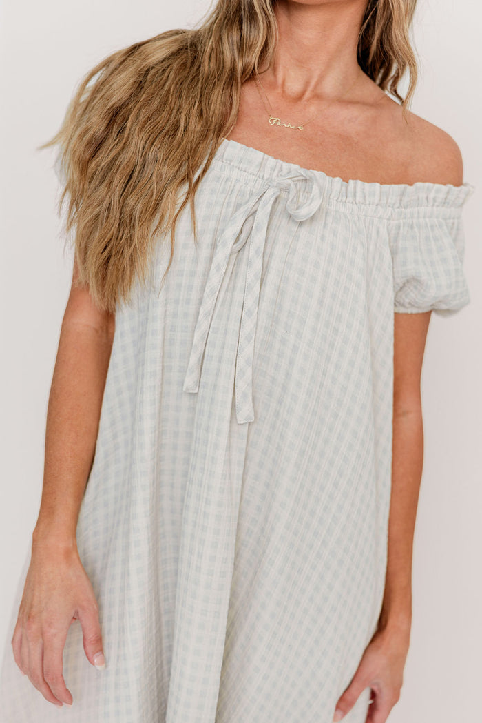 Ensley 100% Cotton Maxi Dress in Baby Blue Plaid - Bump Friendly