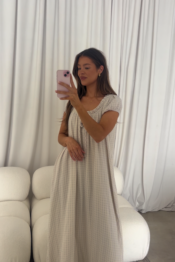 Ensley 100% Cotton Maxi Dress in Baby Blue Plaid - Bump Friendly