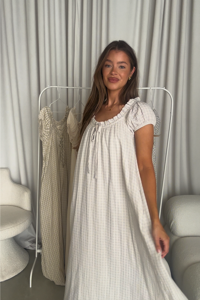 Ensley 100% Cotton Maxi Dress in Baby Blue Plaid - Bump Friendly
