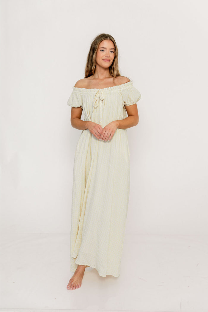 Ensley 100% Cotton Maxi Dress in Custard Plaid - Bump Friendly