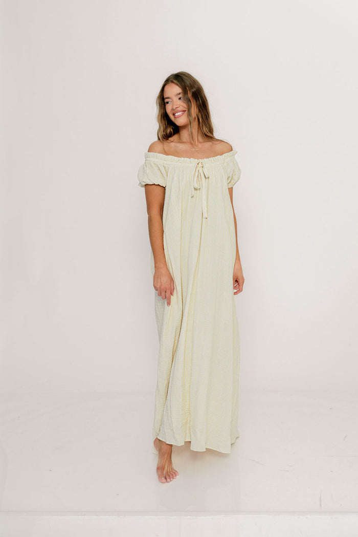 Ensley 100% Cotton Maxi Dress in Custard Plaid - Bump Friendly