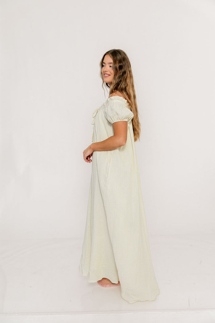 Ensley 100% Cotton Maxi Dress in Custard Plaid - Bump Friendly