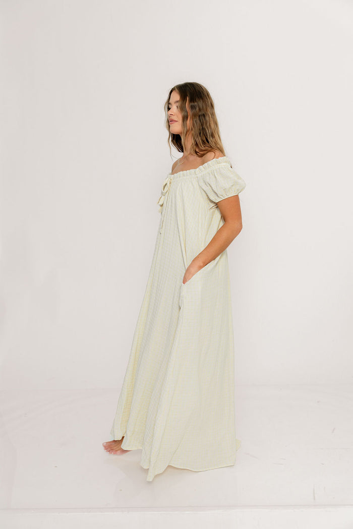 Ensley 100% Cotton Maxi Dress in Custard Plaid - Bump Friendly