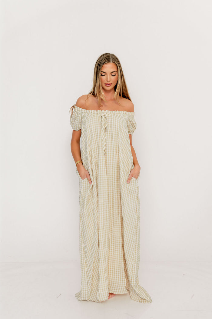 Ensley 100% Cotton Maxi Dress in Green Haze Plaid - Bump Friendly