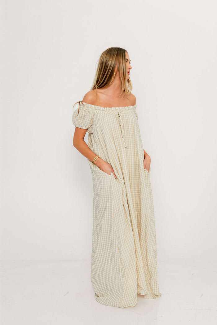 Ensley 100% Cotton Maxi Dress in Green Haze Plaid - Bump Friendly