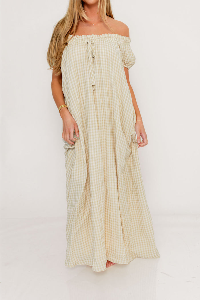 Ensley 100% Cotton Maxi Dress in Green Haze Plaid - Bump Friendly