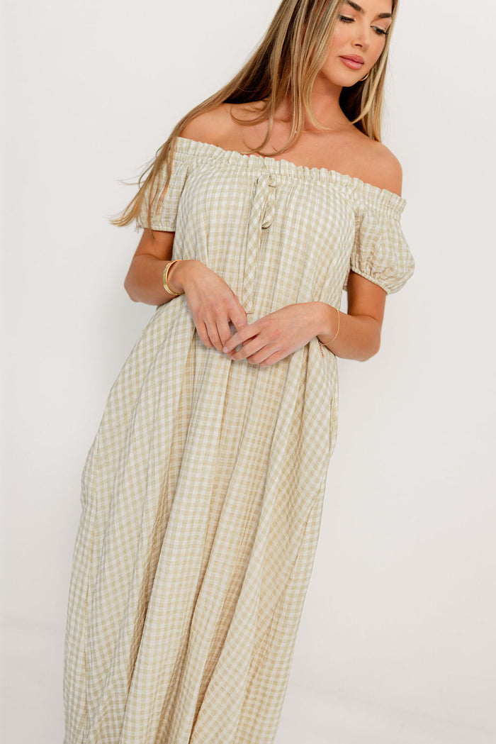 Ensley 100% Cotton Maxi Dress in Green Haze Plaid - Bump Friendly