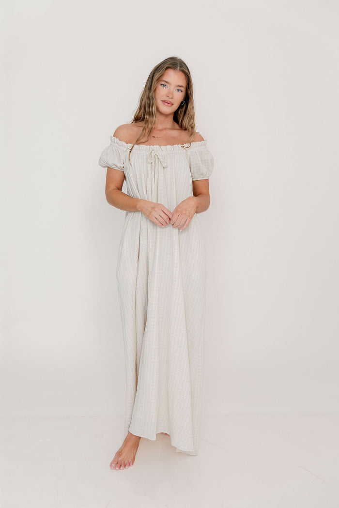 Ensley 100% Cotton Maxi Dress in Pale Pink Plaid - Bump Friendly