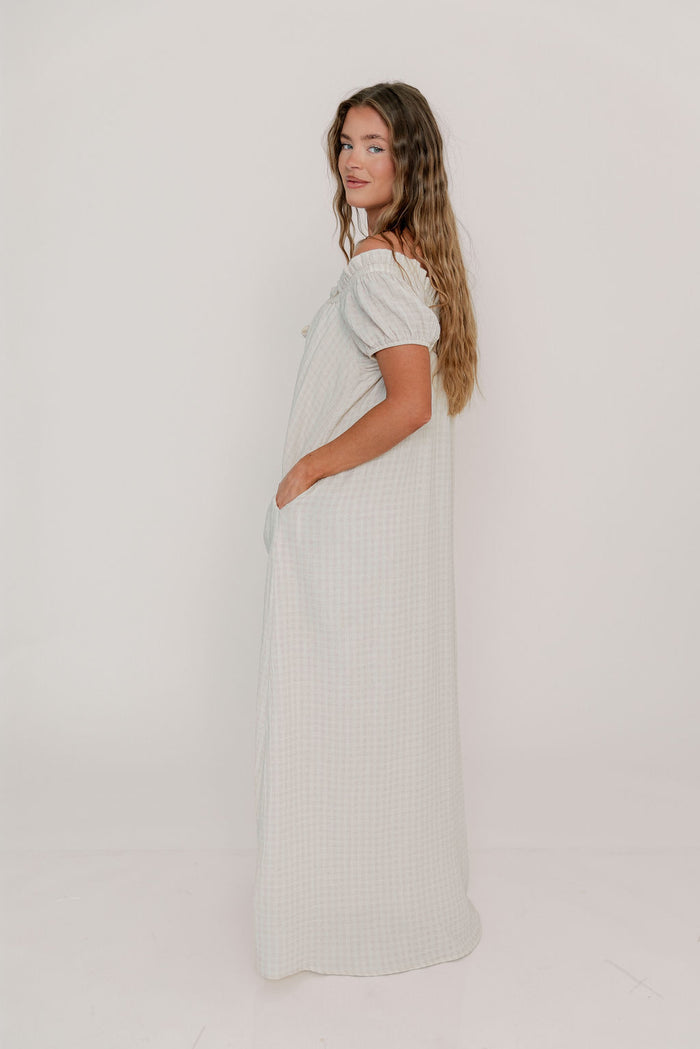 Ensley 100% Cotton Maxi Dress in Pale Pink Plaid - Bump Friendly