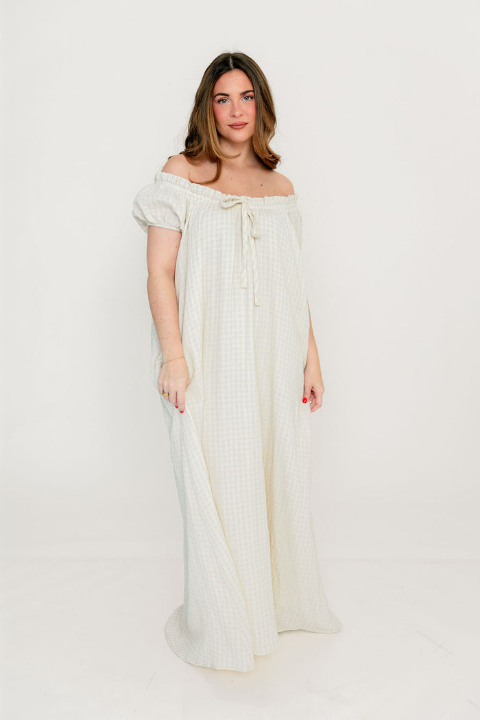Ensley 100% Cotton Maxi Dress in Pale Pink Plaid - Bump Friendly
