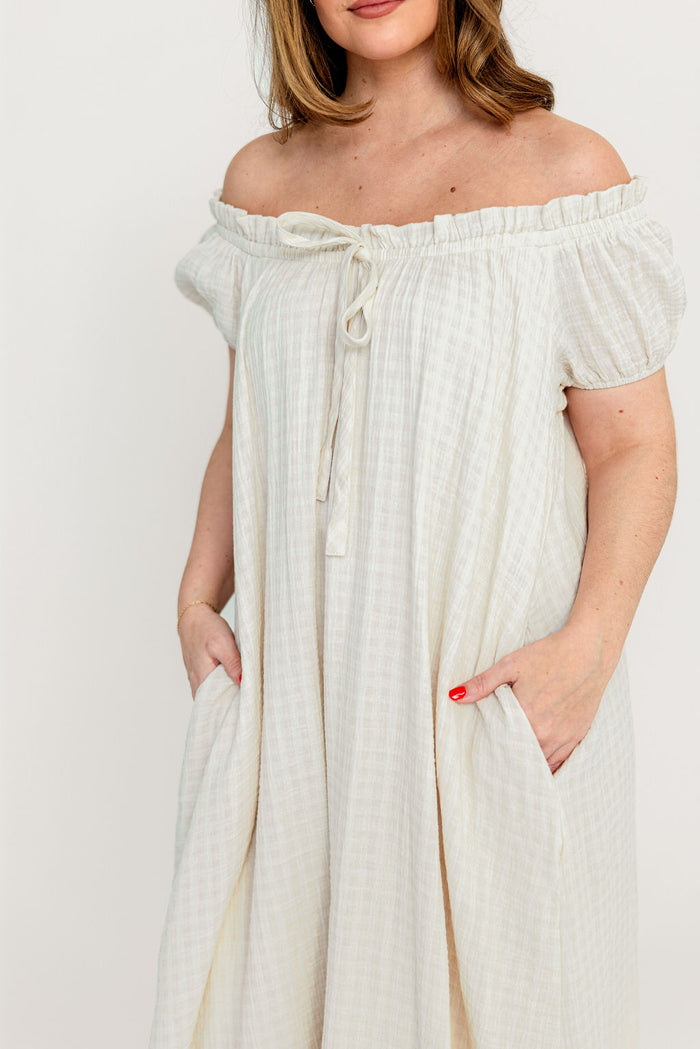 Ensley 100% Cotton Maxi Dress in Pale Pink Plaid - Bump Friendly
