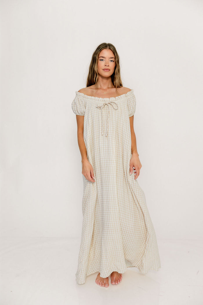 Ensley 100% Cotton Maxi Dress in Rose Plaid - Bump Friendly