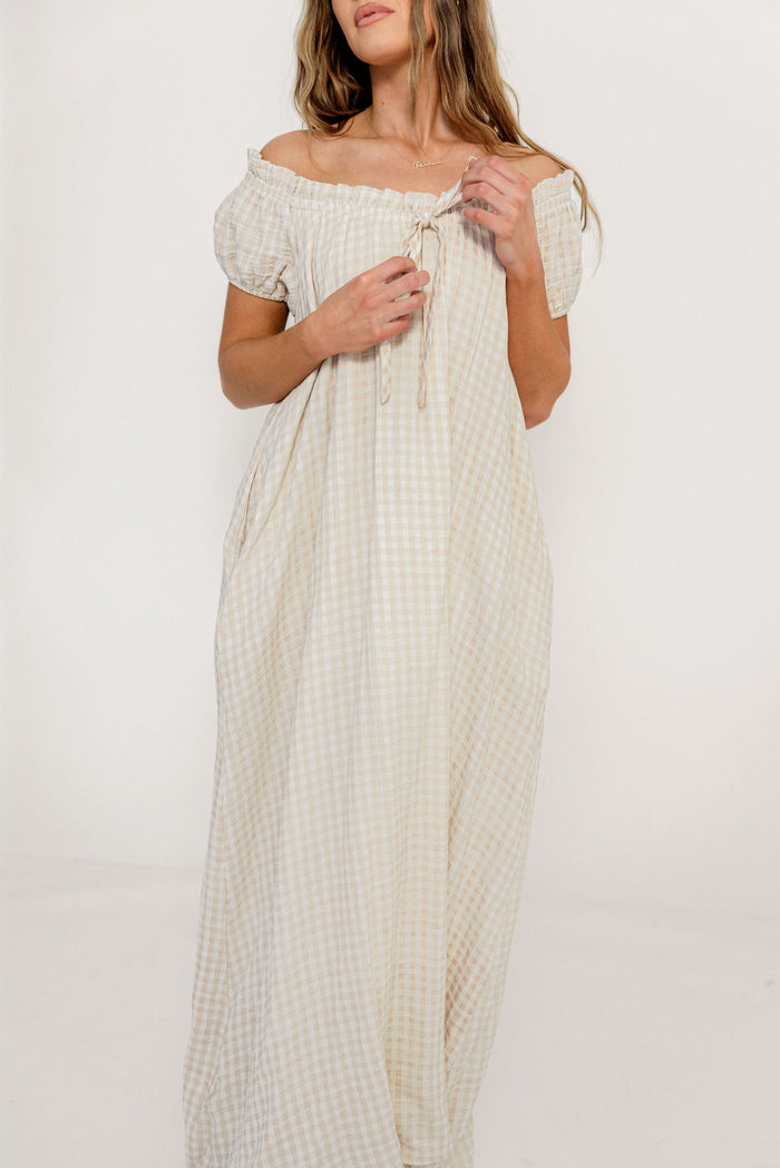 Ensley 100% Cotton Maxi Dress in Rose Plaid - Bump Friendly