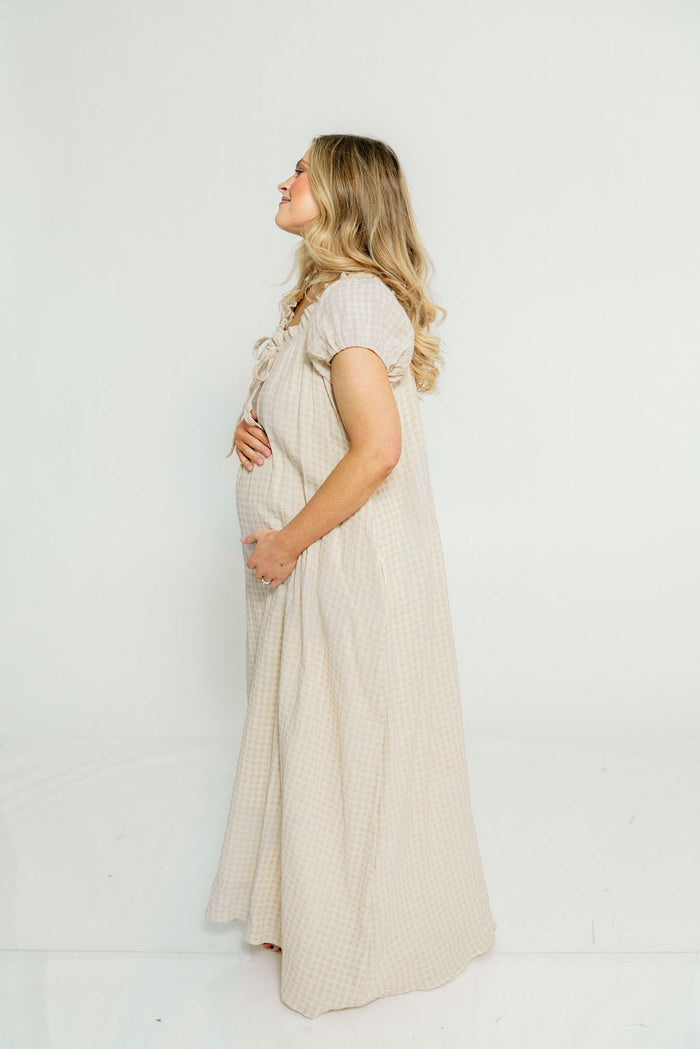 Ensley 100% Cotton Maxi Dress in Rose Plaid - Bump Friendly