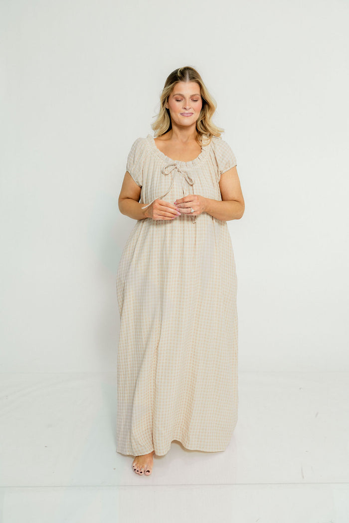 Ensley 100% Cotton Maxi Dress in Rose Plaid - Bump Friendly