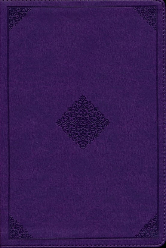 ESV Large Print Thinline Reference Bible-soft leather-look, purple with ornament design, Limited Quantities Available