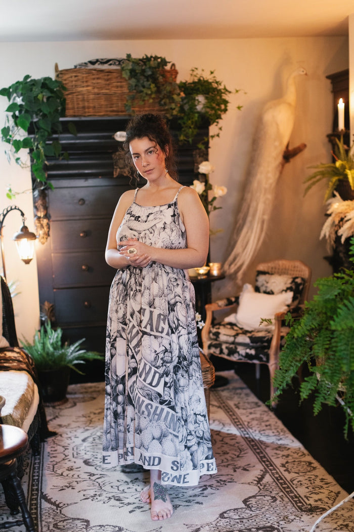 Model wearing the Étoile Simple Slip in soft natural viscose – perfect for layering under Market of Stars dresses, adding comfort and coverage – Market of Stars.