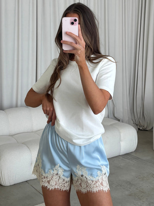 Eva Satin Lace Shorts in Blue *Final Sale*