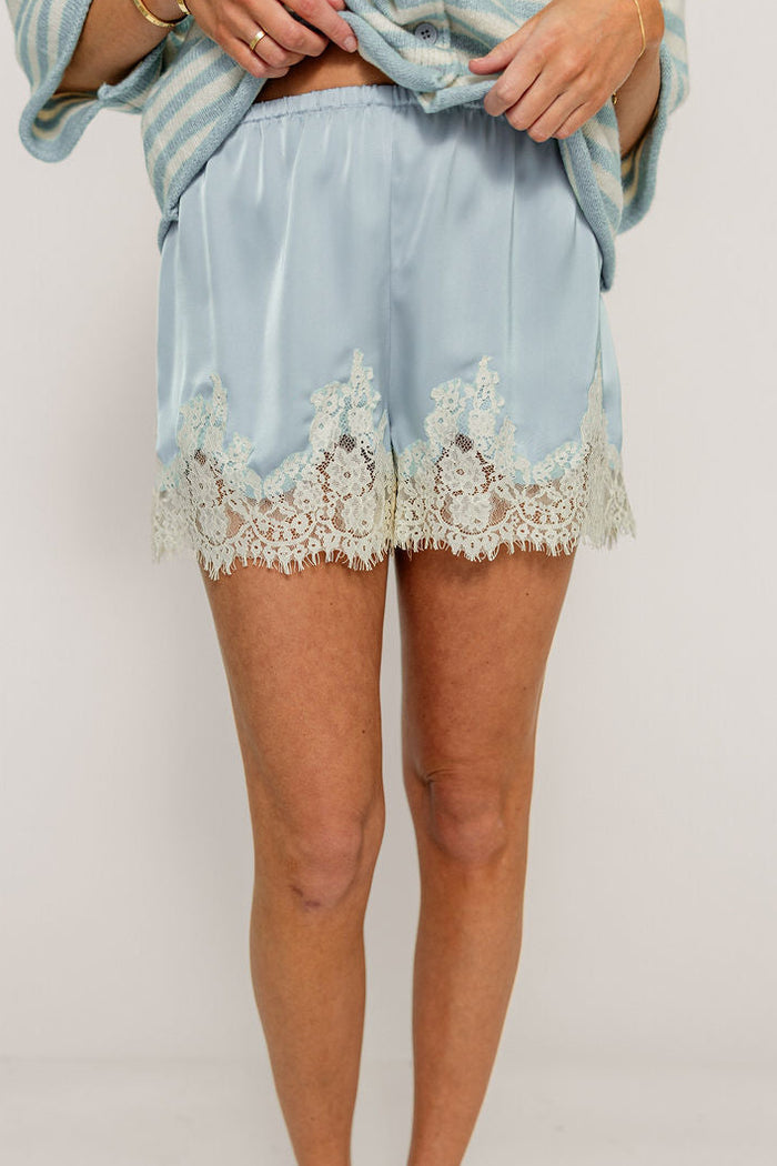 Eva Satin Lace Shorts in Blue *Final Sale*