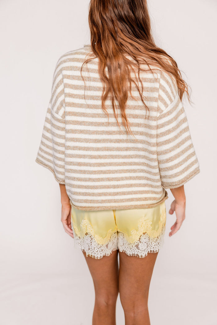 Eva Satin Lace Shorts in Yellow/Cream *Final Sale*