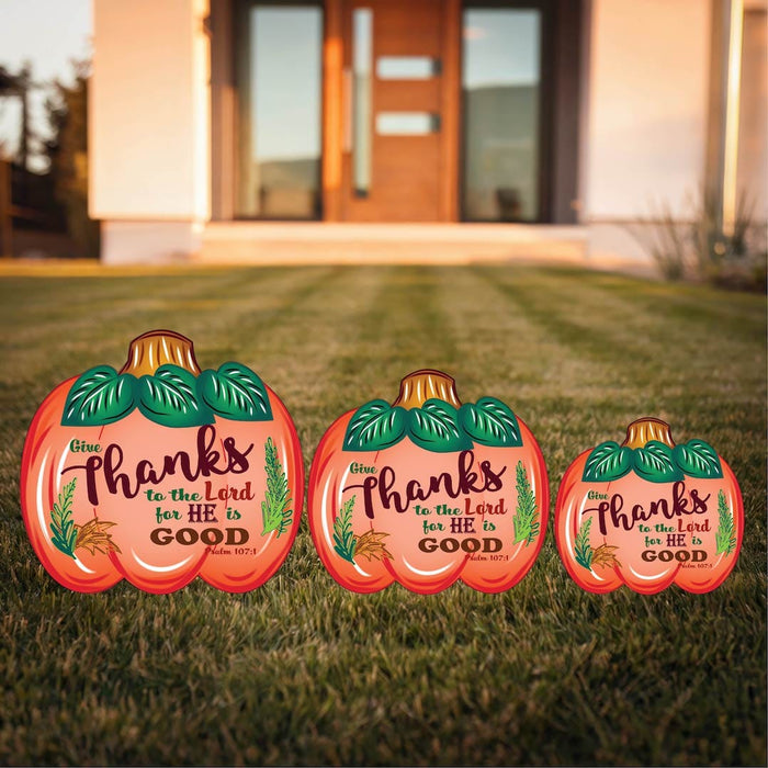 Faith Pumpkin Yard Stakes – Psalm 107:1 “Give Thanks”