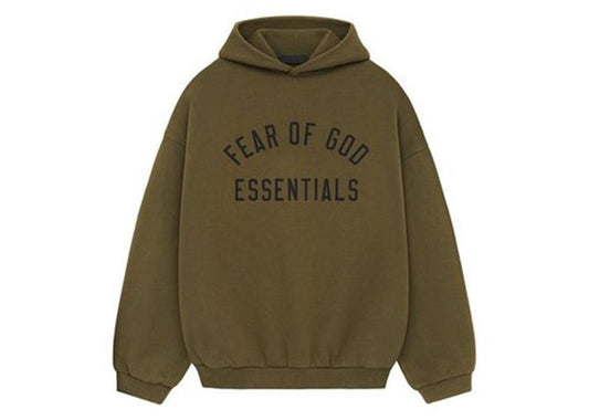 Fear Of God Essentials Khaki Black Printed Logo Hoodie