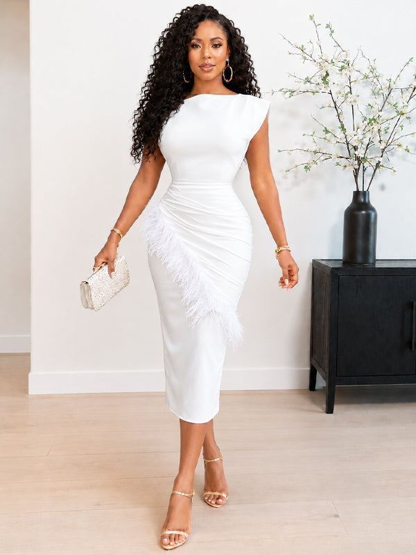 Feather Combo Sleeveless Dress