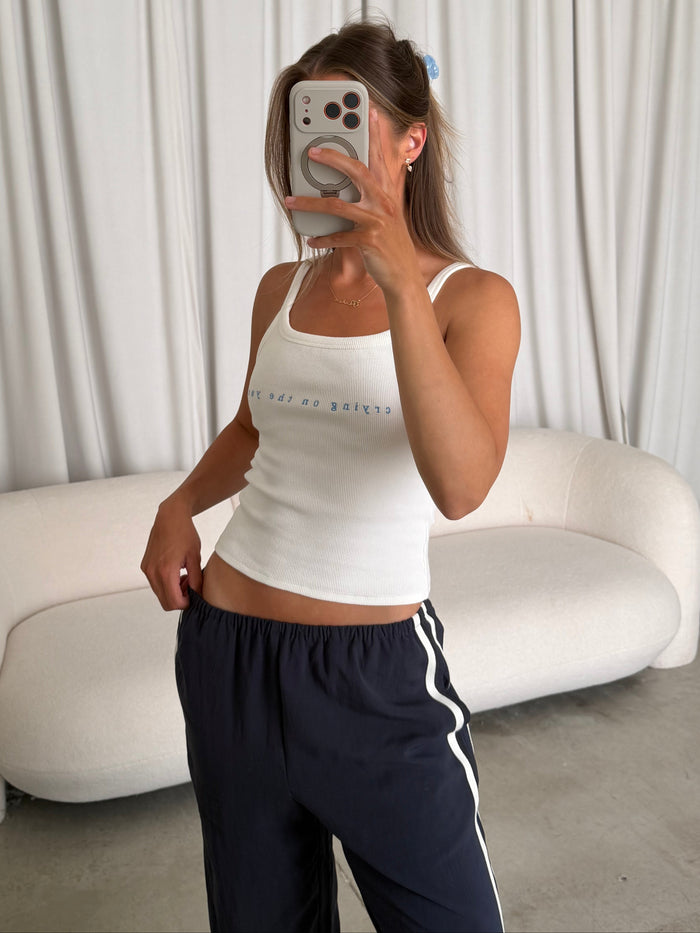 Finn "No Crying On The Yacht" Embroidered Tank Top in Off White *Final Sale*