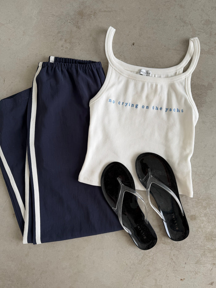 Finn "No Crying On The Yacht" Embroidered Tank Top in Off White *Final Sale*