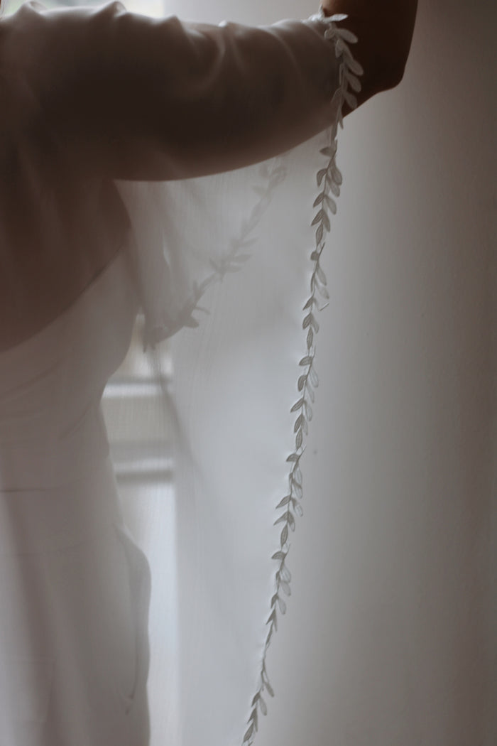 Floral Chiffon Wedding Cape - Velo Bianco