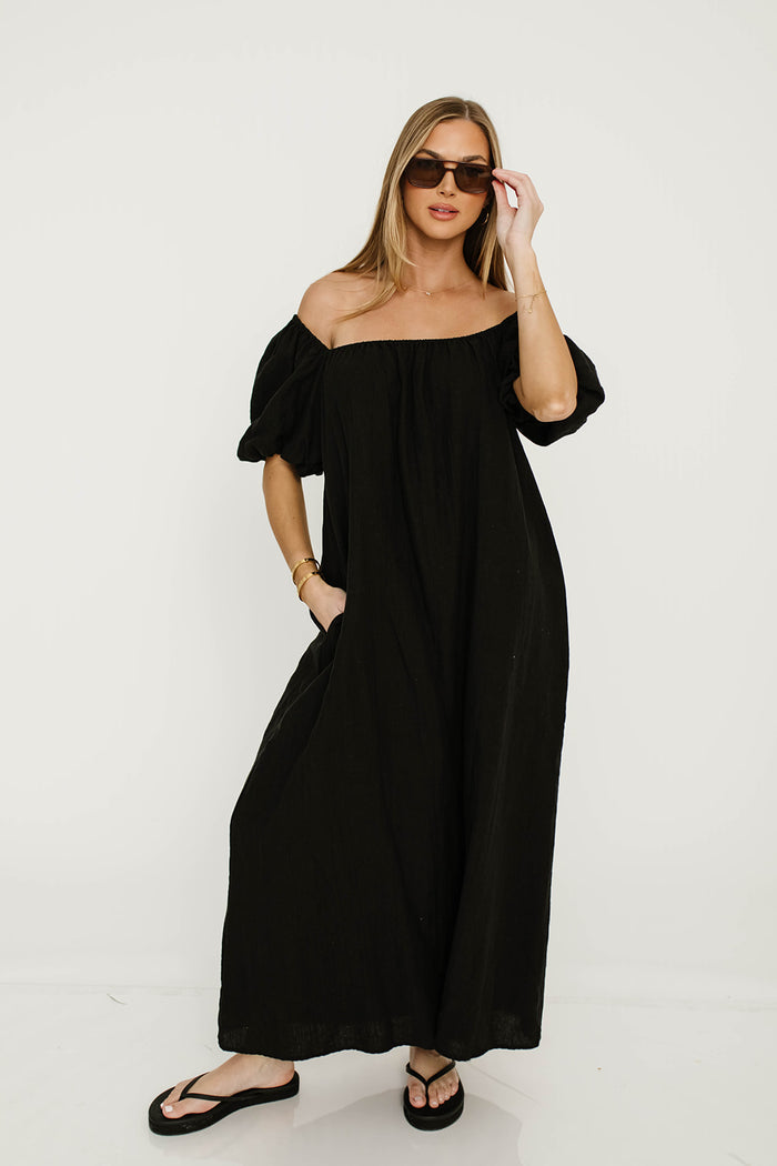 Genoa 100% Linen Maxi Dress in Black - Bump Friendly