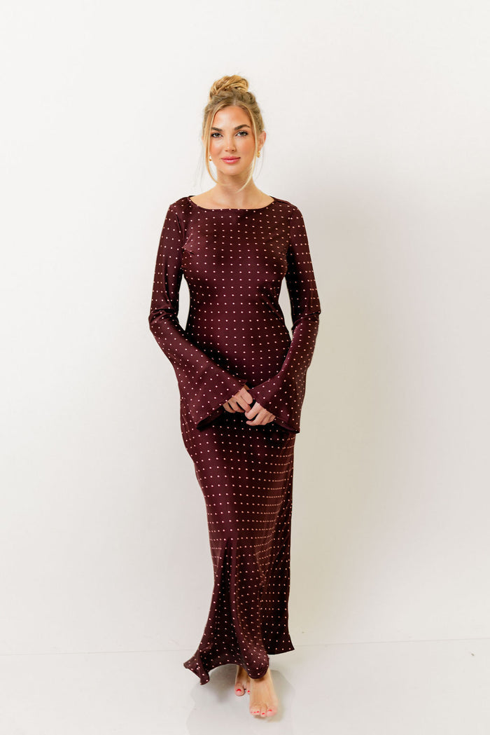 Georgie Polka Dot Maxi Dress in Burgundy