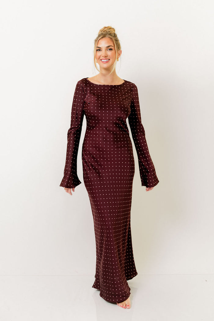 Georgie Polka Dot Maxi Dress in Burgundy