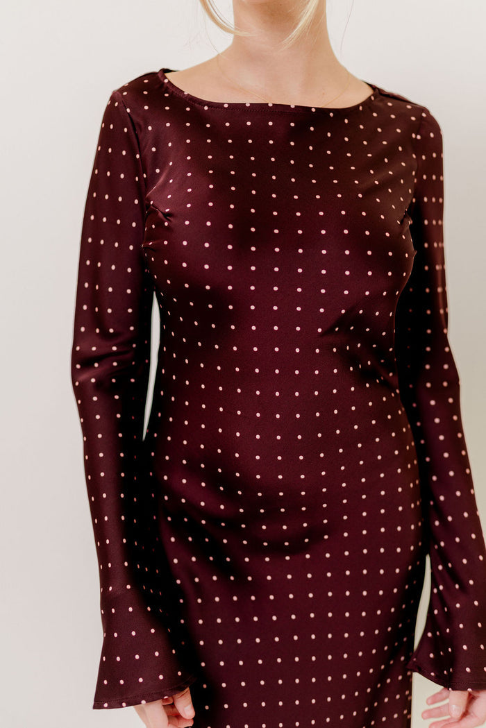 Georgie Polka Dot Maxi Dress in Burgundy