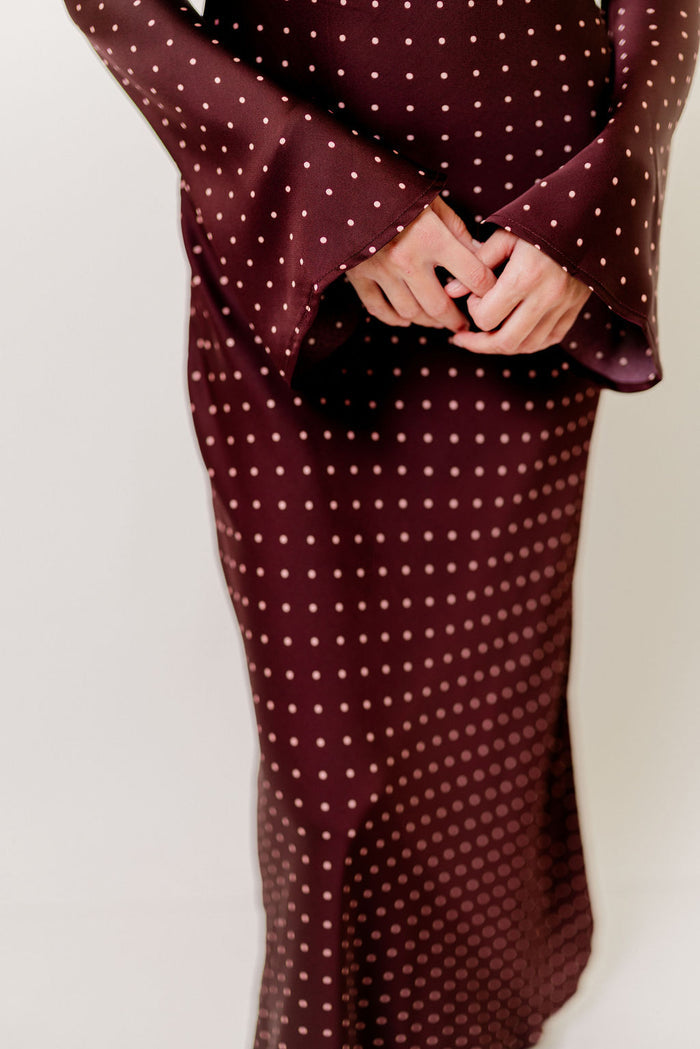 Georgie Polka Dot Maxi Dress in Burgundy