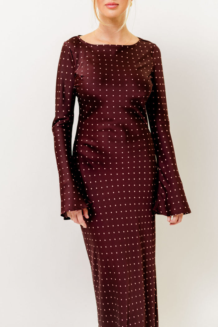 Georgie Polka Dot Maxi Dress in Burgundy