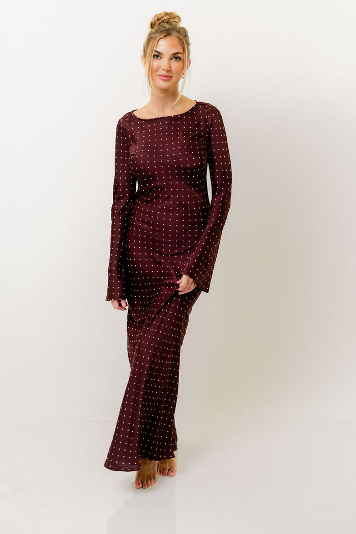 Georgie Polka Dot Maxi Dress in Burgundy